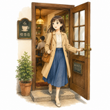 19. でます［喫茶店を〜］（出ます）— keluar dari kedai kopi