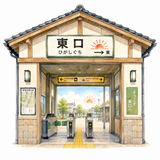 8. 東口（ひがしぐち）— pintu Timur