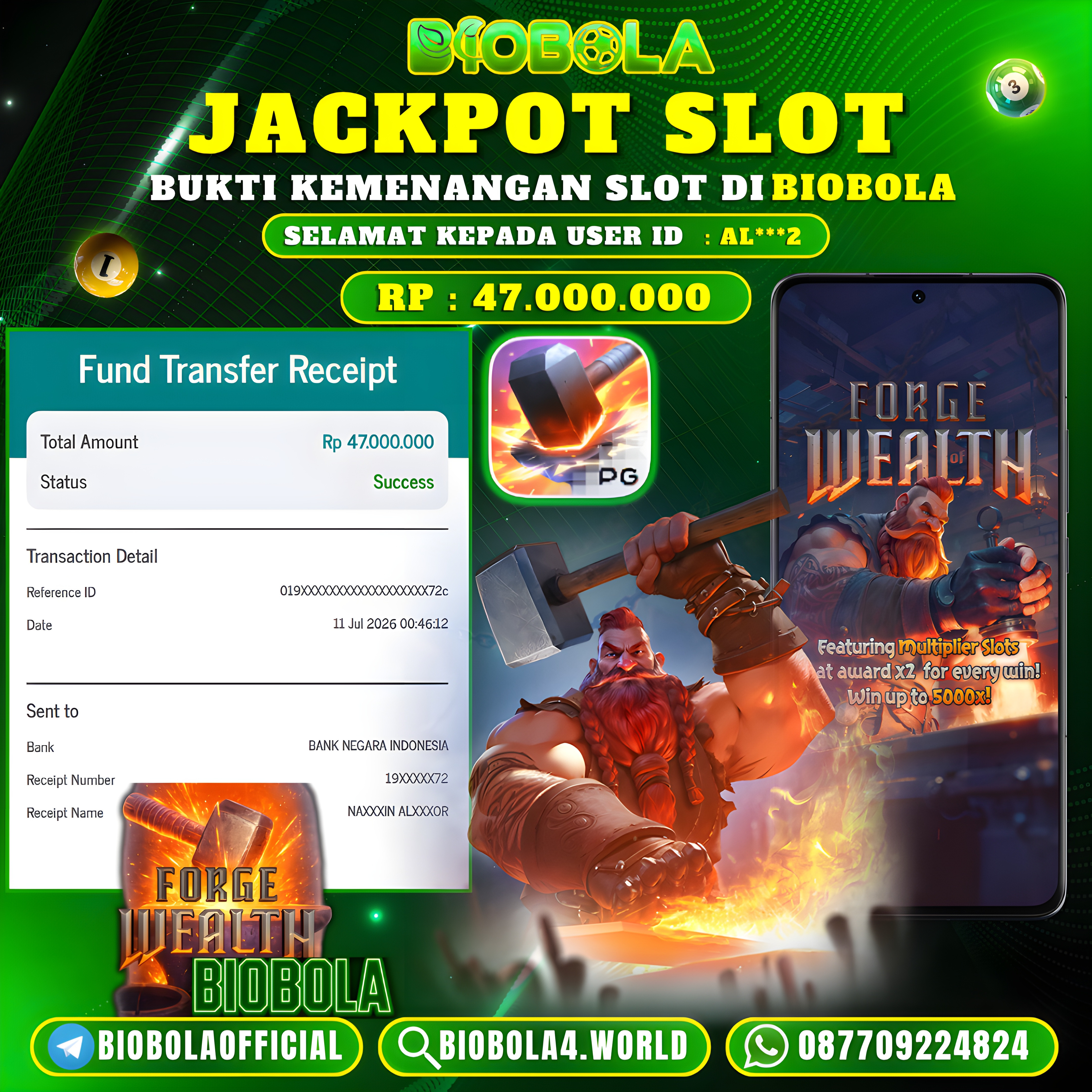 JP " Forge of Wealth " PG SOFT)  47.000.000 JT BIOBOLA DI BAYAR LUNAS !!