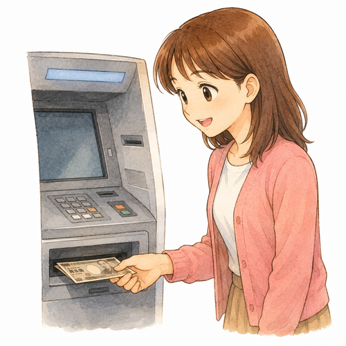 10. 下ろします（おろします）— mengeluarkan mengambil uang.png