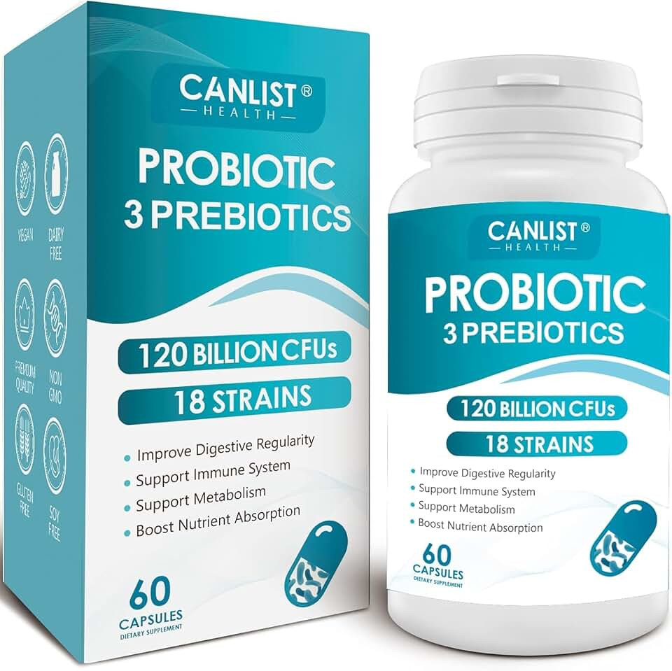 CANLIST Probiotics 120 Billion CFUs 18 Strains, 3 Prebiotics & Digestive Enzymes for Men Women,Digestive & Immune Sup...