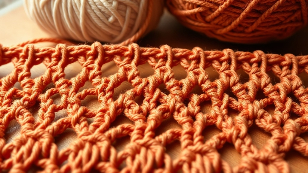 A close-up view of the open-weave crochet stitch structure of the terracotta bralette.