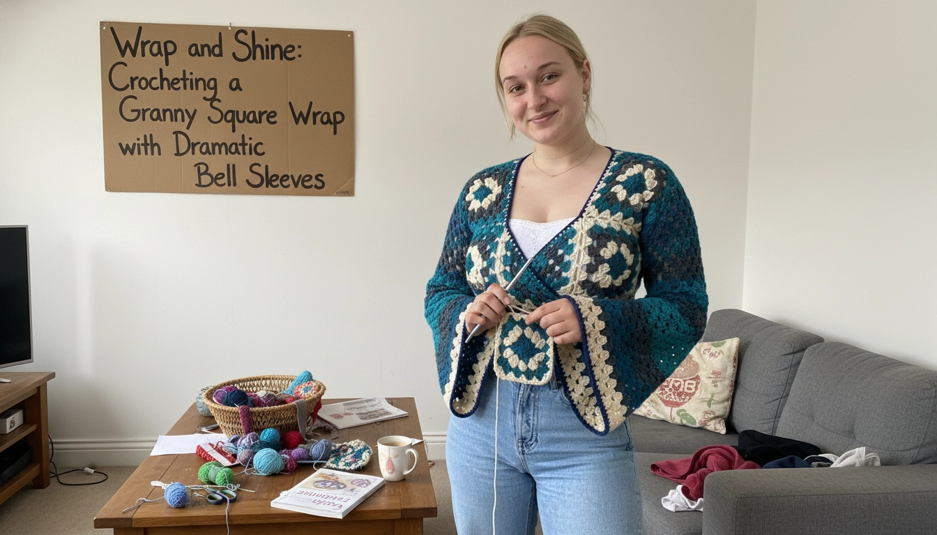 Wrap and Shine: Crocheting a Granny Square Wrap Cardigan with Dramatic Bell Sleeves