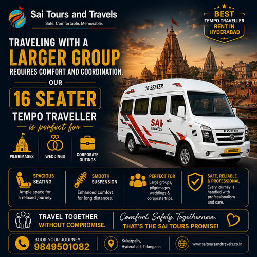 Travel comfortably with your group in our 16 Seater Tempo Traveller.