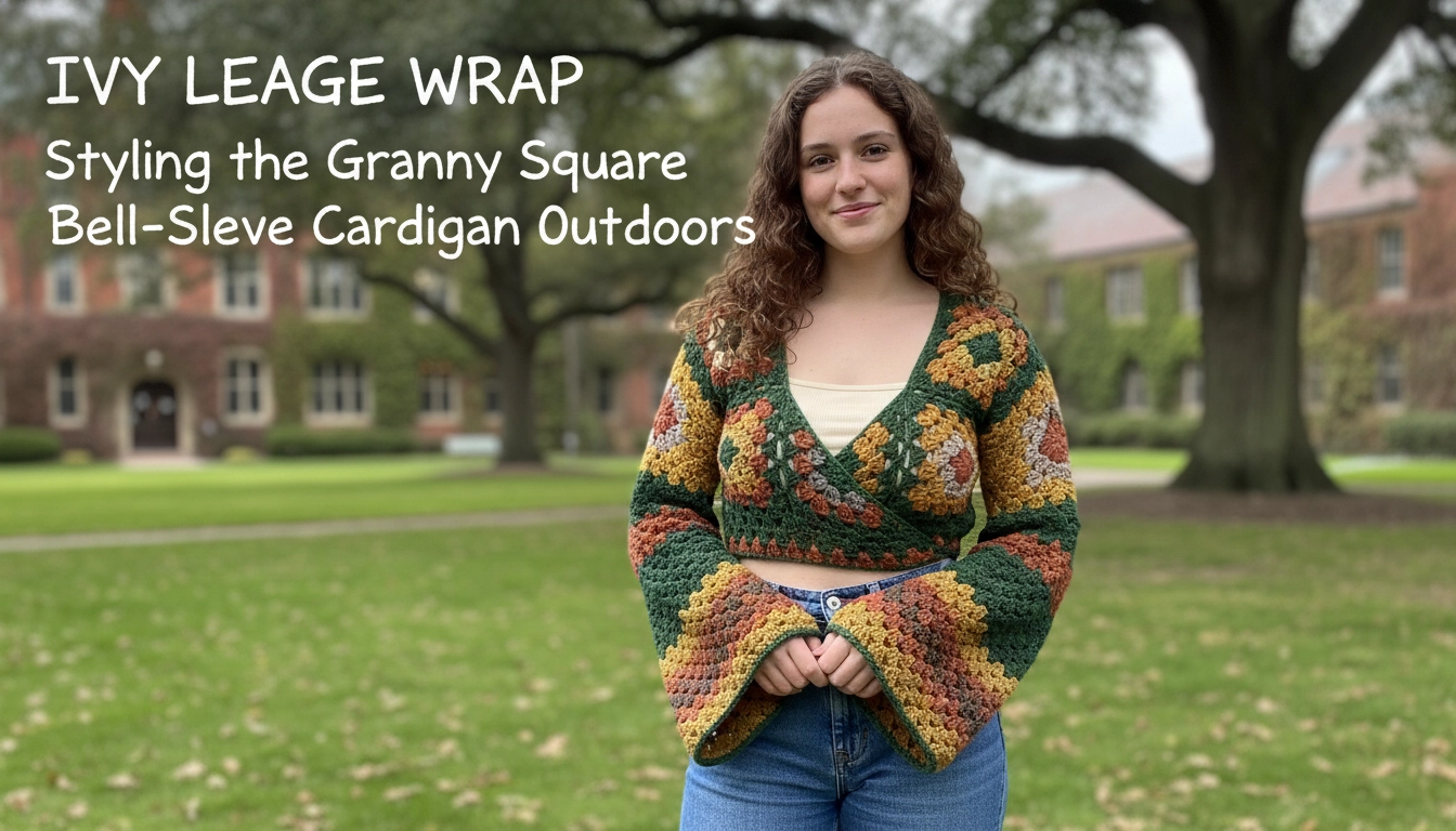Ivy League Wrap: Styling the Granny Square Bell-Sleeve Cardigan Outdoors