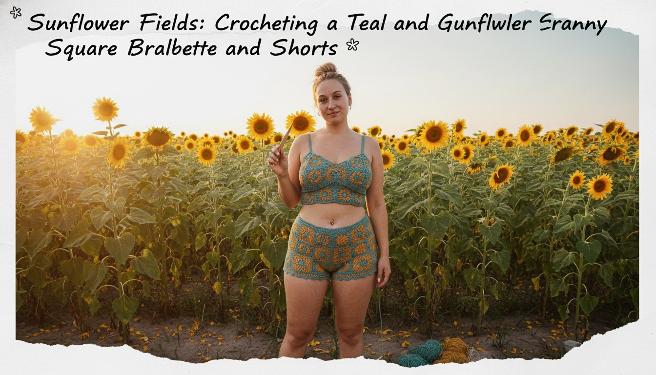 Sunflower Fields: Crocheting a Teal and Gold Sunflower Granny Square Bralette and Shorts