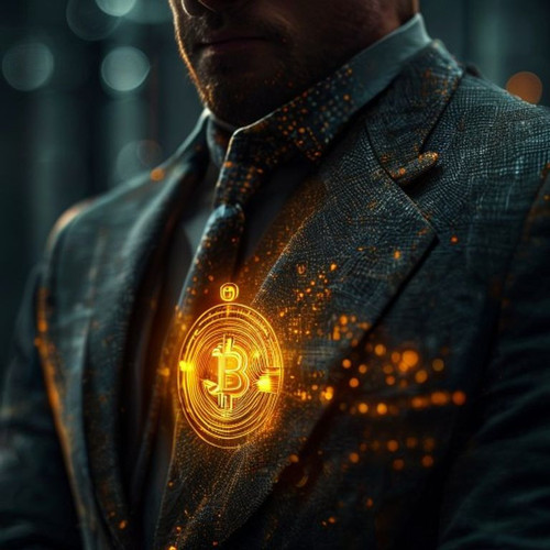 a cinematic high contrast close up shot of a rugged traditional golden banker suit jacket clashing.jpg