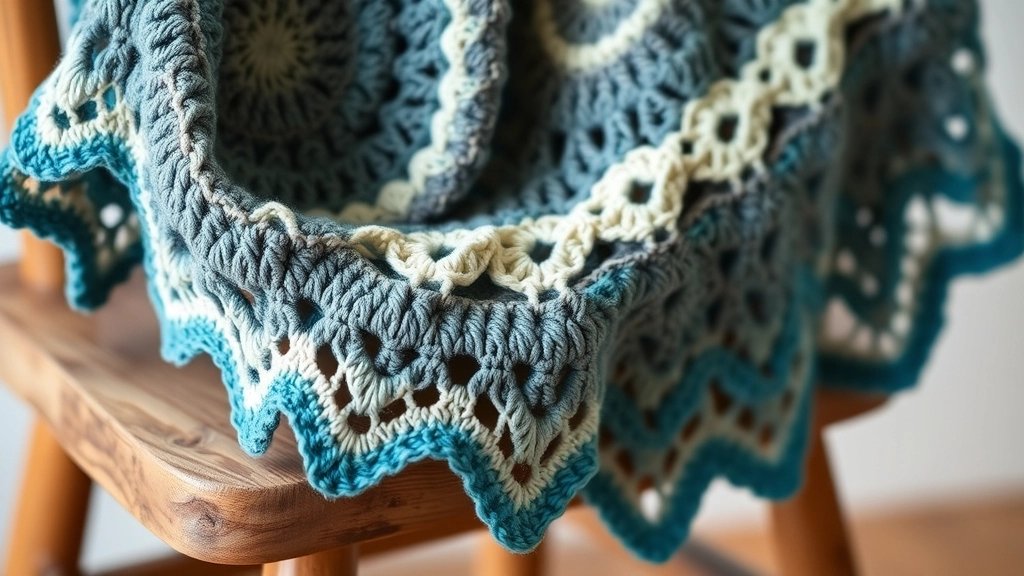 A close-up of the organic cotton drape of a mandala poncho showing off its intricate lace rings.