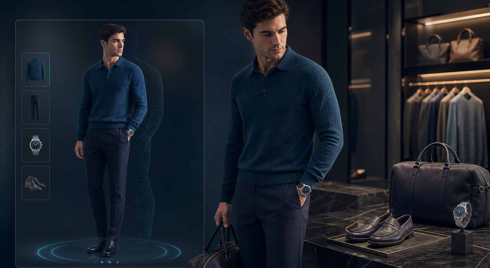 AI model try-on and luxury boutique placement for ecommerce products