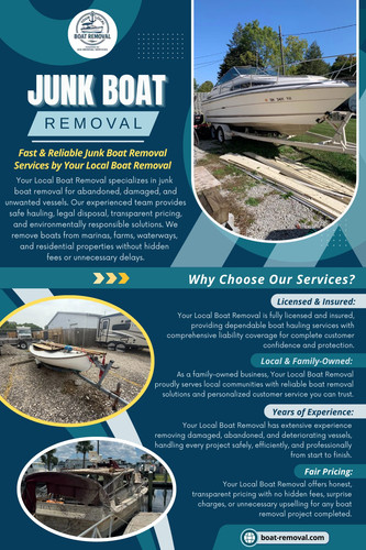 Structured Junk Boat Removal, responsible handling through a Boat Removal Company, and proper Abandoned Boat Removal practices matter more than they first appear to. Water systems recover, but only when the source of damage is actually removed—not just ignored.

Your Local Boat Removal

Phone: +1833-605-7867

Read Our Blogs:
https://boatremoval.jimdofree.com/
https://boatremoval.brushd.com/
https://boatremoval.mystrikingly.com/

More Links:
https://beacons.ai/boatremoval
https://www.apsense.com/user/boatremoval
https://triberr.com/boatremoval