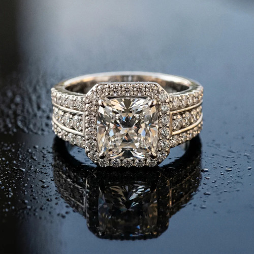 White Gold Cushion Cut Halo Diamond Ring with Round Split Shank.jpg