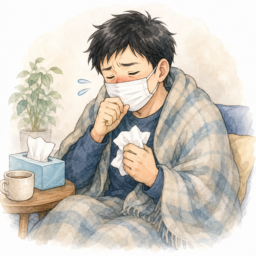 9. ひきます［かぜを～］— masuk angin, terkena flu ringan.png