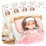 8. 続きます（つづきます）［熱が～］— demam berlangsung terus