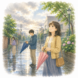 5. やみます［雨が～］— hujan berhenti
