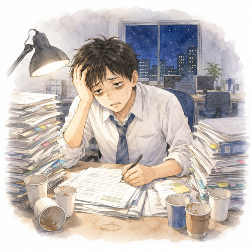50. 働きすぎ（はたらきすぎ）— terlalu banyak bekerja.png