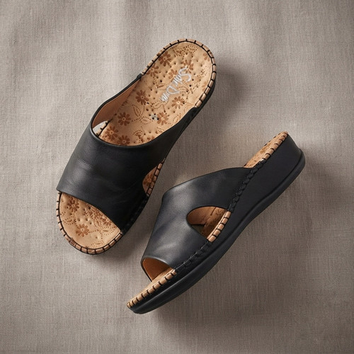 Sole Diva Women's Black Slip On Wedge Sandals