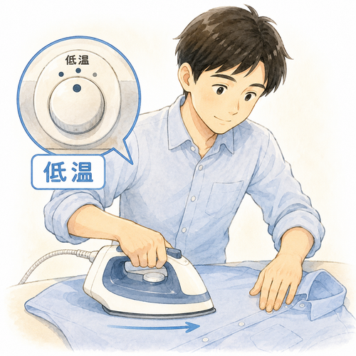 15. アイロン（低温）（アイロン・ていおん）— harus disetrika dengan suhu rendah.png