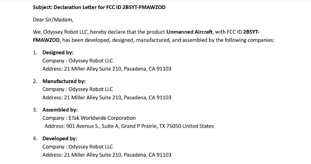 fcc Odyssey Robot drone dji