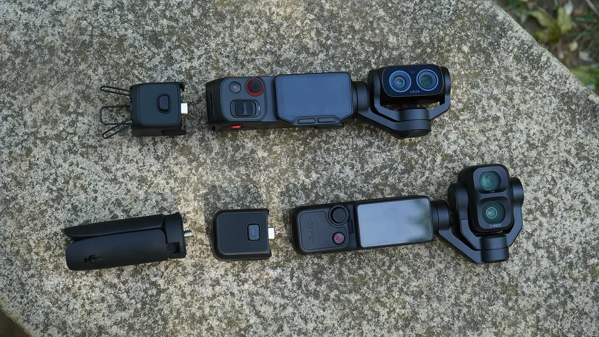 Insta360 Luna Ultra and DJI Osmo Pocket 4P with tripod adapters