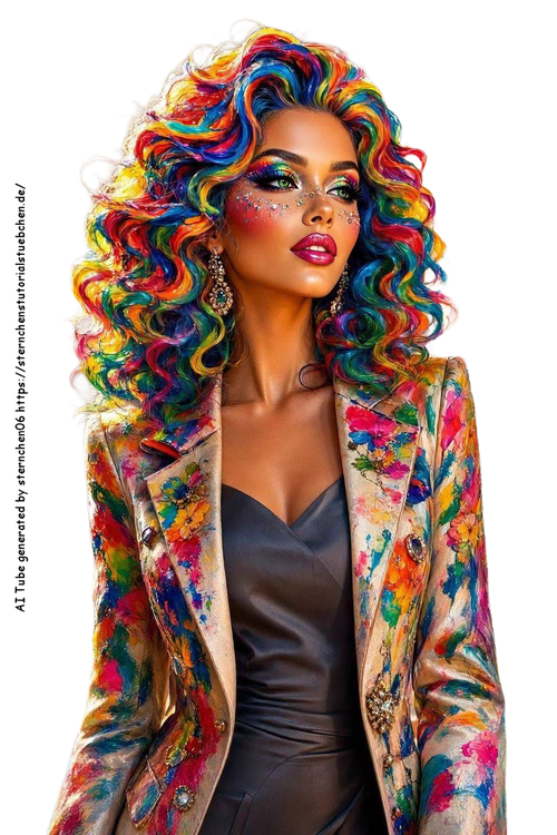 glamorous woman with enormous voluminous curls painted in vi