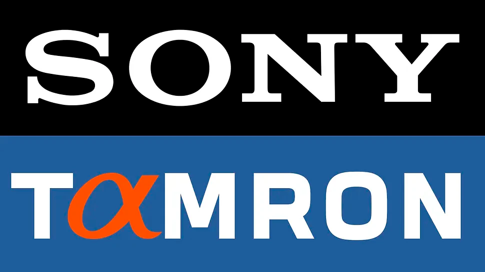 Sony logo above the Tamron logo (featuring the Sony "alpha" character)
