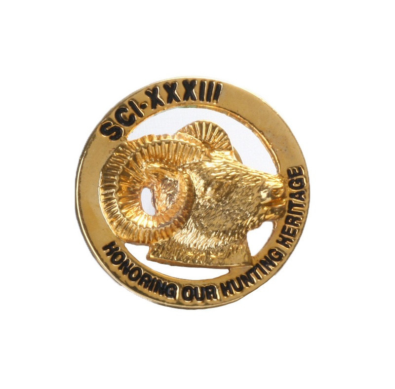 3D立体冲压金属徽章 金属徽章冲压工艺 3D立体金色公羊头纪念章