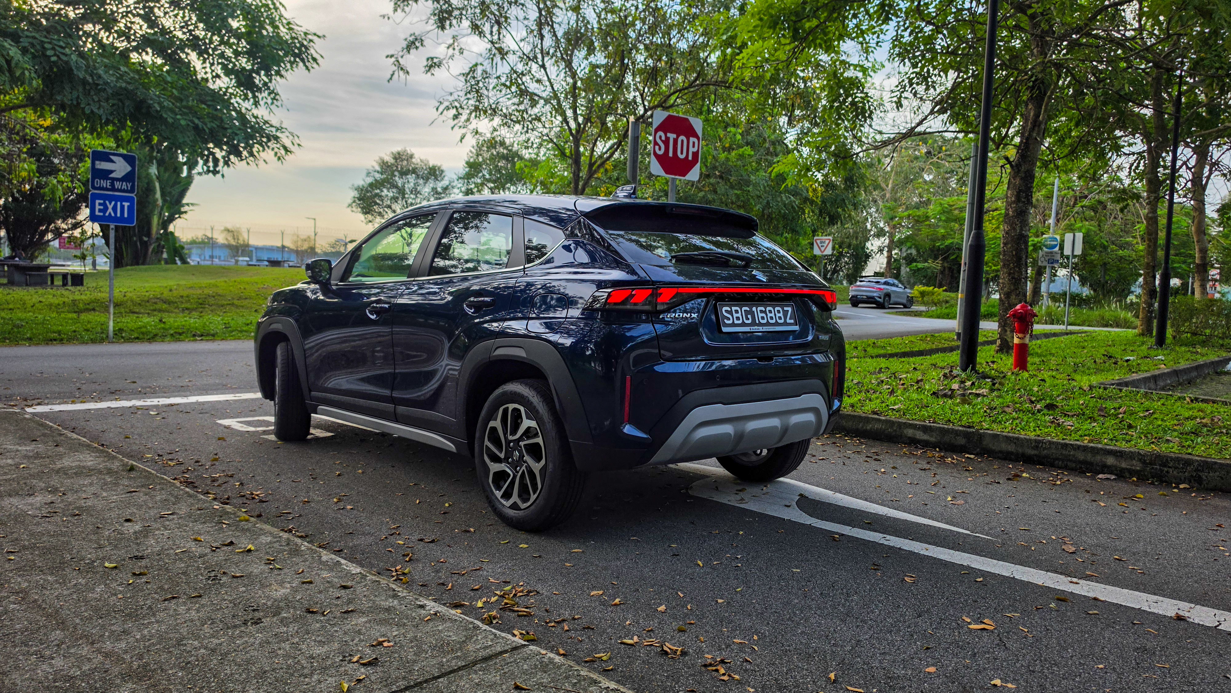 Suzuki Fronx on the road, rear shot
