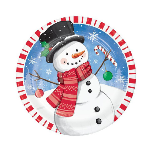 8 Candy Cane Snowman Plates 9 , Christmas Paper Plates, Christmas Party, Christmas Tableware, Holida.jpg