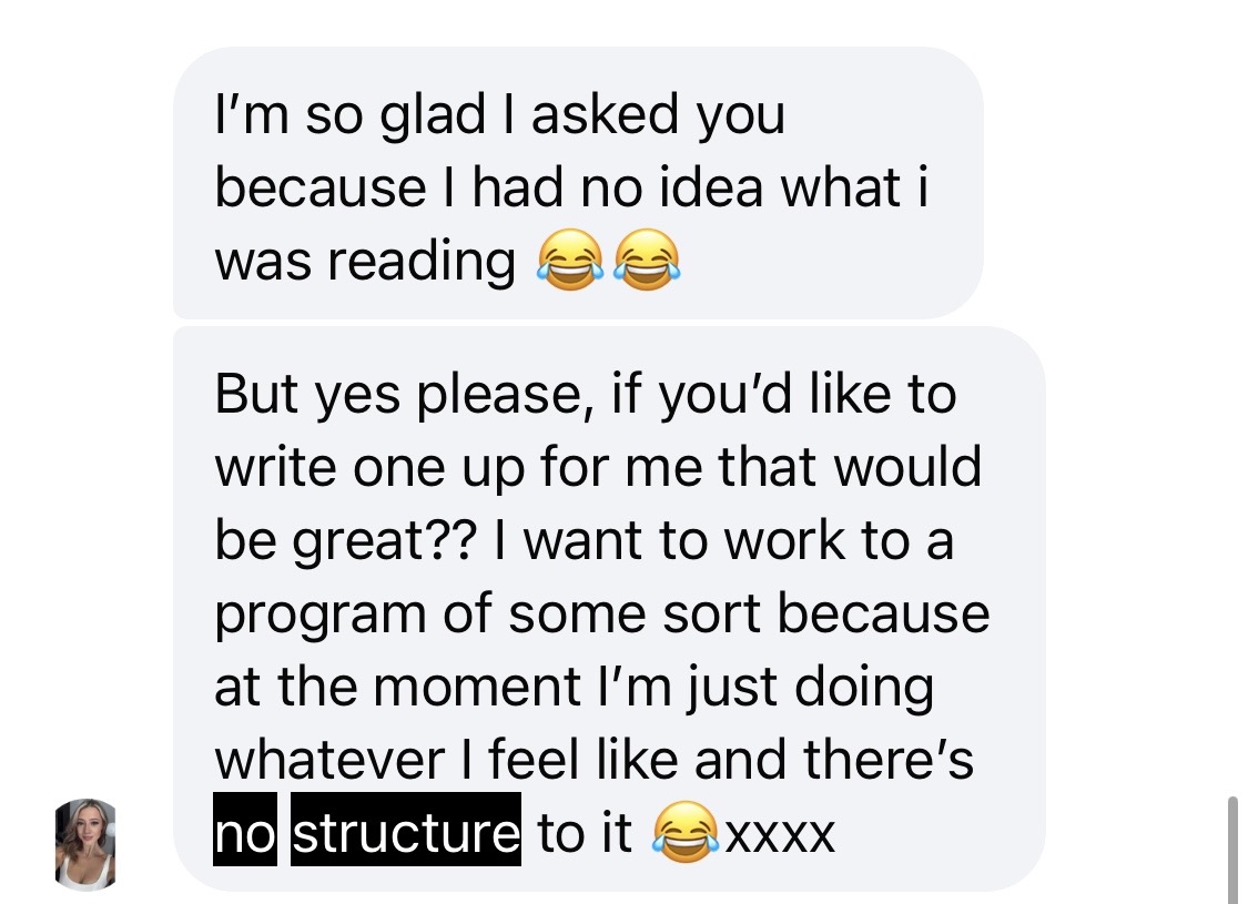 Glad she asked and had no structure before