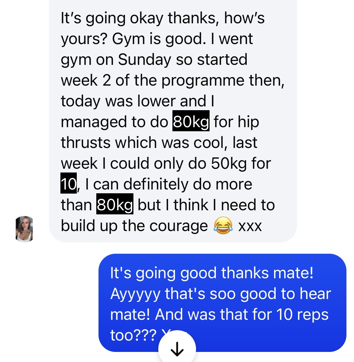 Hip thrust 50 to 80 progression and building courage