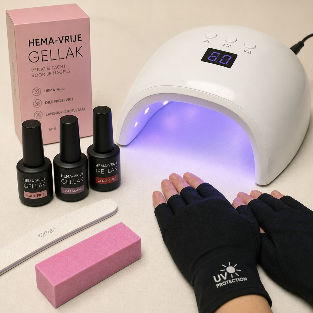 LED-Nagellampe mit HEMA-freiem Gel-Lack und UV-Schutz-Handschuhen