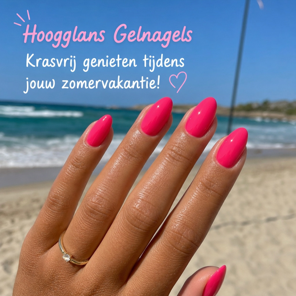 Hochglänzende, kratzfeste Gelnägel am Strand im Sommerurlaub