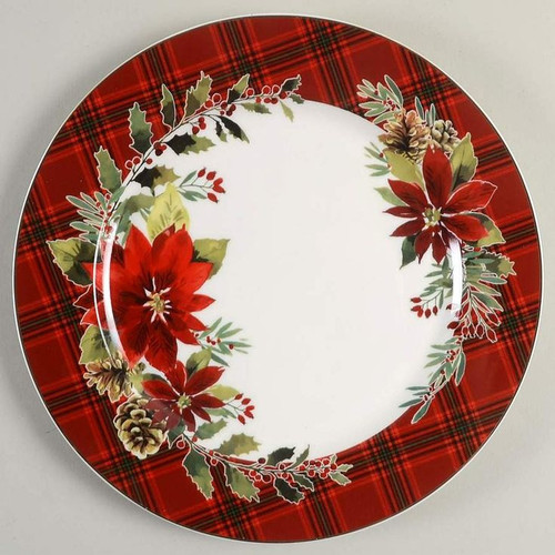 Grace's Teaware Plaid Poinsettia Dinner Plate 10 3 8 China Dinnerware.jpg