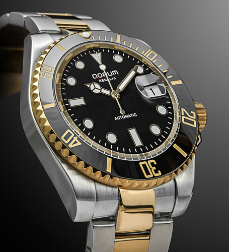 Qorum Regalia Men’s Automatic Watch - Black Dial, Date display, Two-tone Gold plated Stainless Steel.png