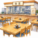 10. しょくどう 食堂 ruang makan, rumah makan, kantin