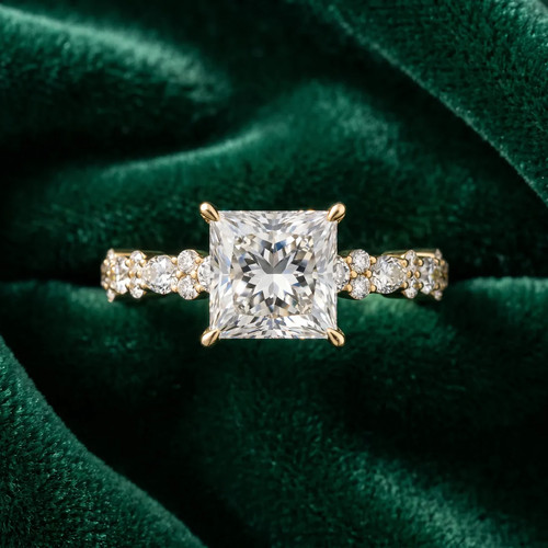 Yellow Gold Princess Cut Diamond Side Stone Solitaire Engagement Ring.jpg