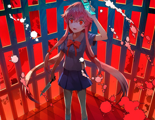 illustration anime anime girls red schoolgirl Mirai Nikki Gasai Yuno comics yandere screenshot music.jpg
