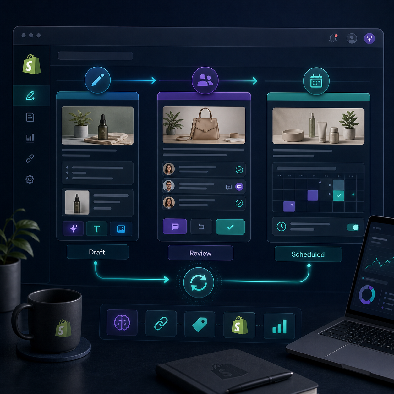 Draft review and scheduling workflow