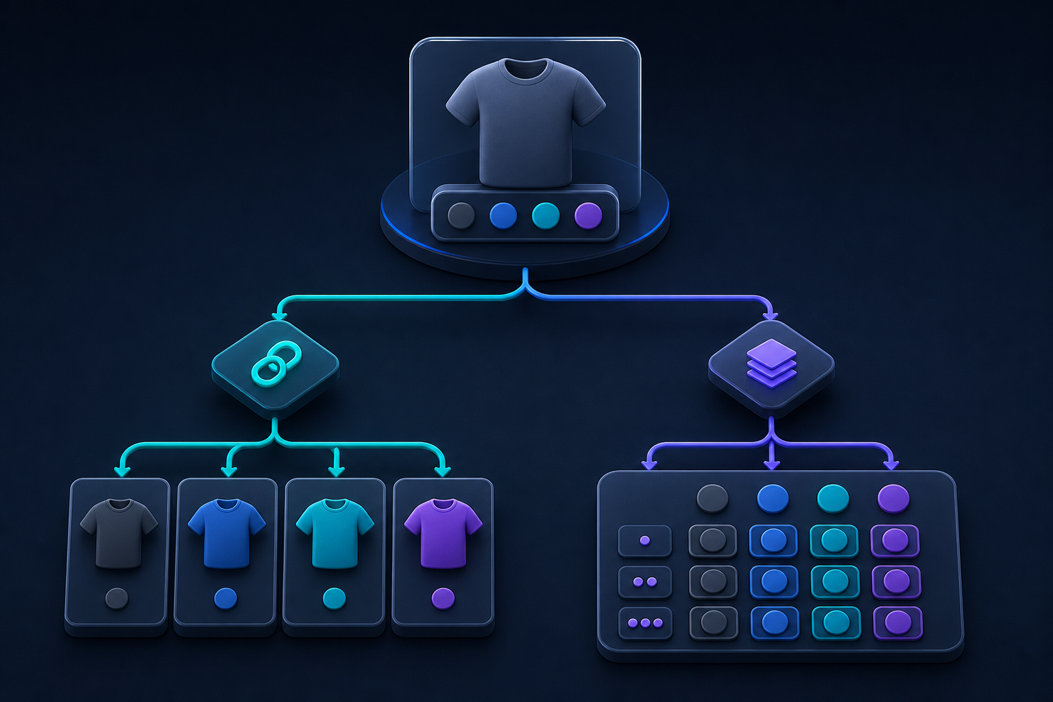 Decision map for Shopify variant and linked-product swatches
