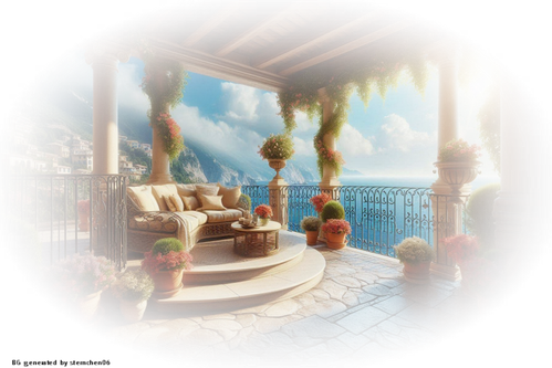 Foto vom einer Terasse mit Blick aufs Meer in Italien (1)