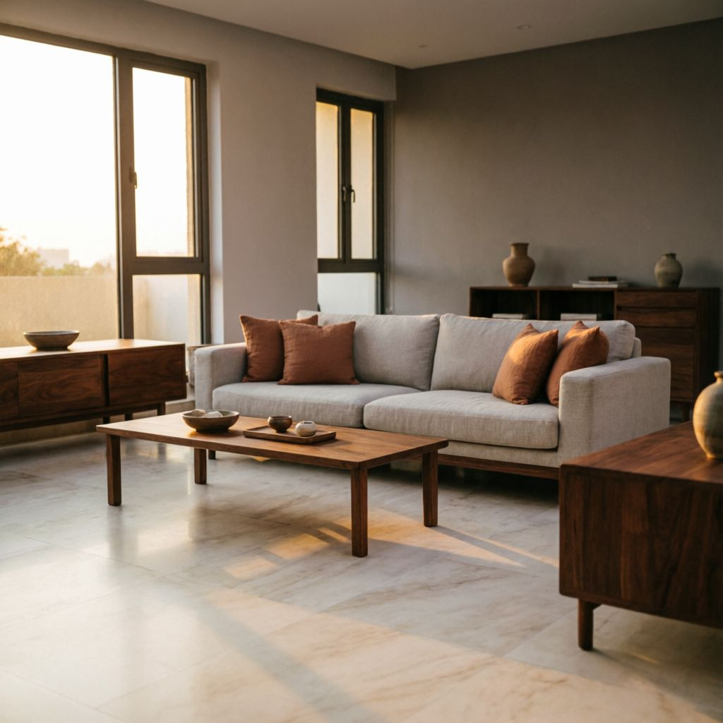 Living room with premium porcelain floor tiles from S@TILO, the best tiles shop in Bangalore
