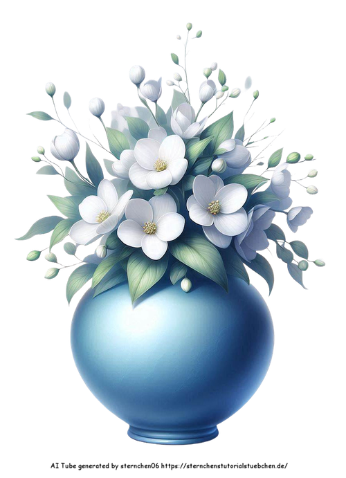 airbrush style einer mittelblauen vase mit weien blumen (2)