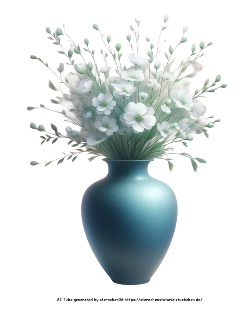 airbrush style einer mittelblauen vase mit weien blumen (3)