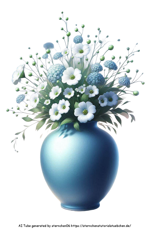 airbrush style einer mittelblauen vase mit weien blumen (1)