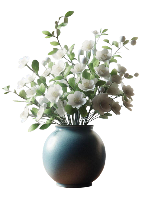 eine mittelblaue vase mit weien blumen (5)