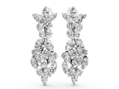 Silver Pear, Marquise and Oval Diamond Floral Drop Earrings.jpg