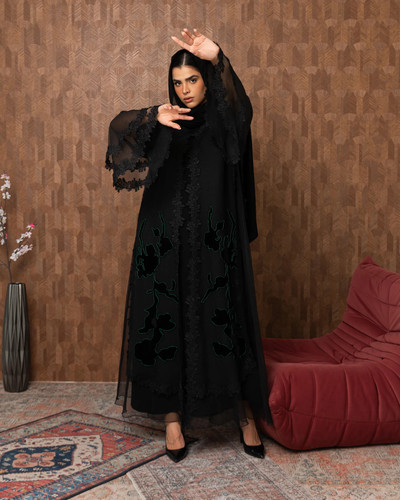 Heritage Threads Abaya - Green Floral Lace Occassional Abaya.jpg