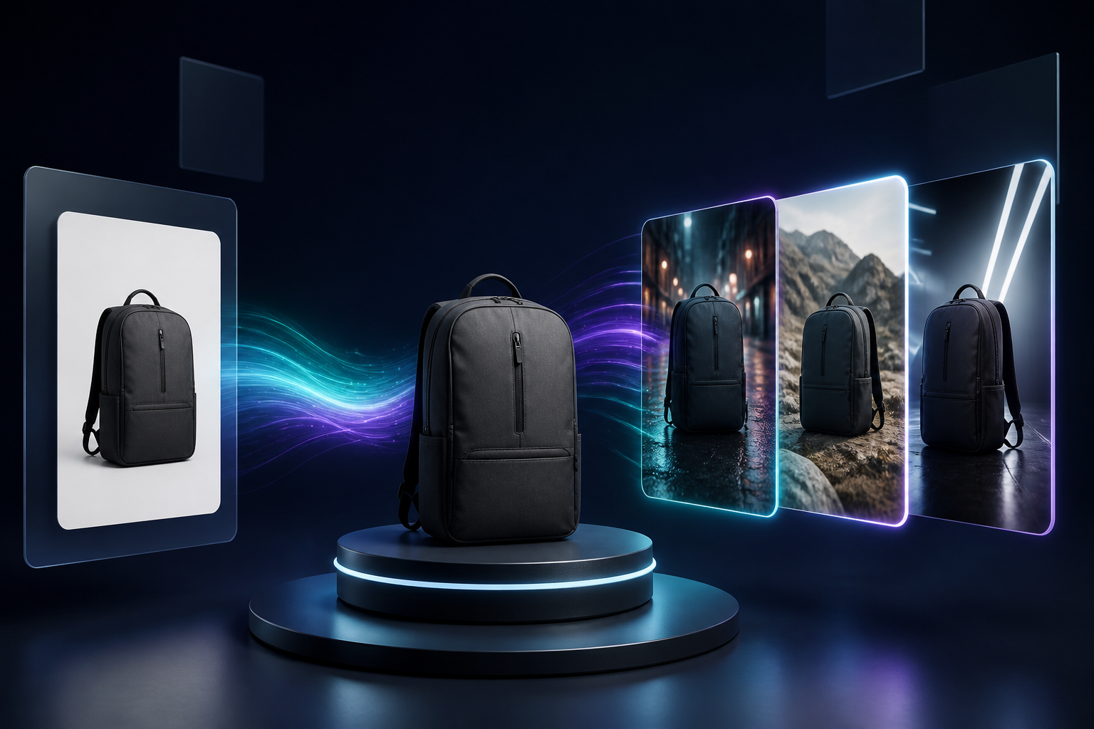 Product image transforming into several short-form video concepts