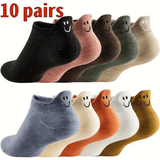 10 Pairs of Spring And Autumn Short Socks with Heel Embroidery smiling Couple Sweat Absorbent Breath.png