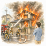 40. 焼けます（やけます）［うちが～］— rumah terbakar